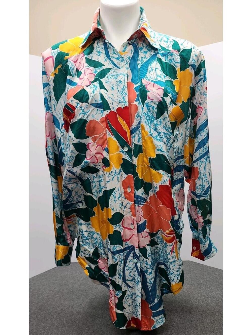 Vintage Adam Douglas Women's Blouse 100% Silk Long Sleeve Button Down Sz S